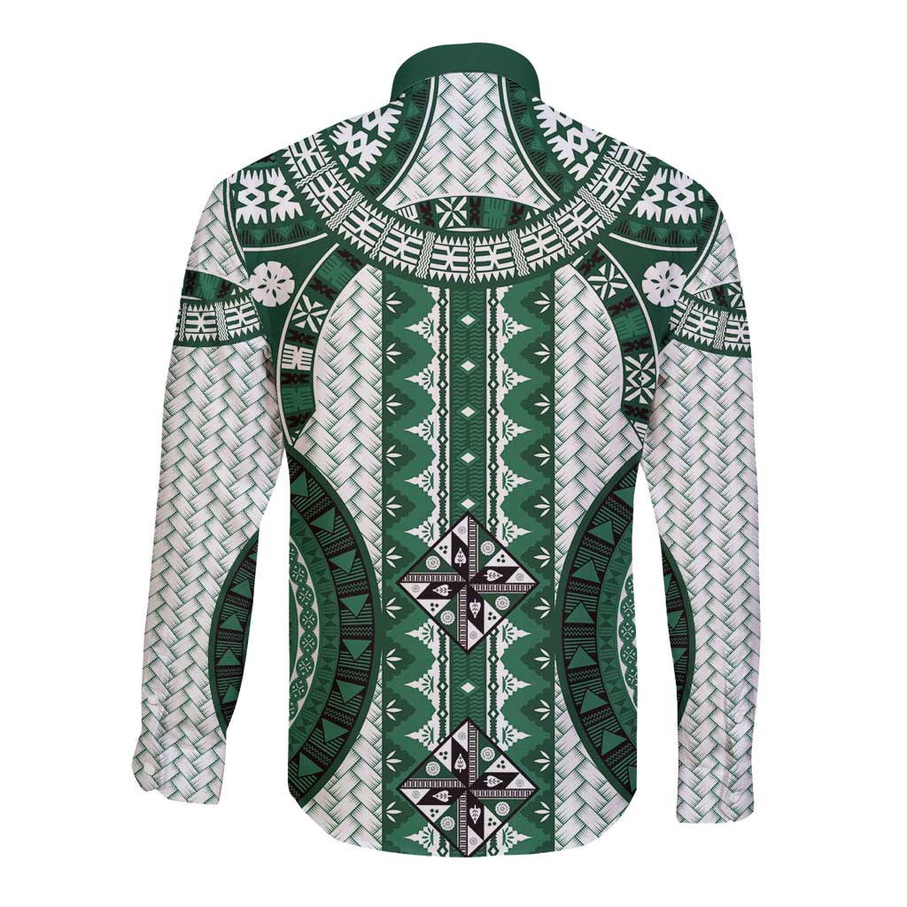 Bula Fiji Vintage Long Sleeve Button Shirt Phthalo Green Masi Motifs