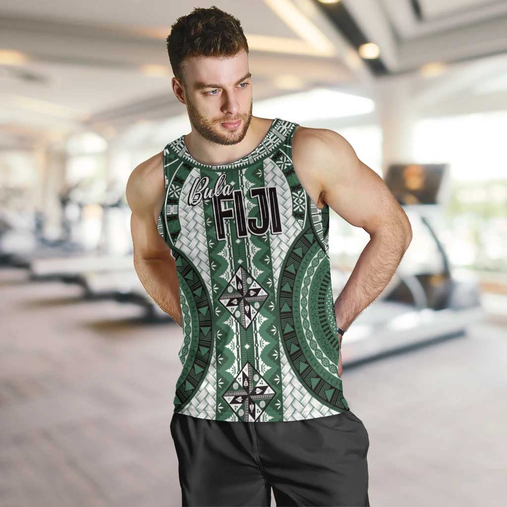 Bula Fiji Vintage Men Tank Top Phthalo Green Masi Motifs