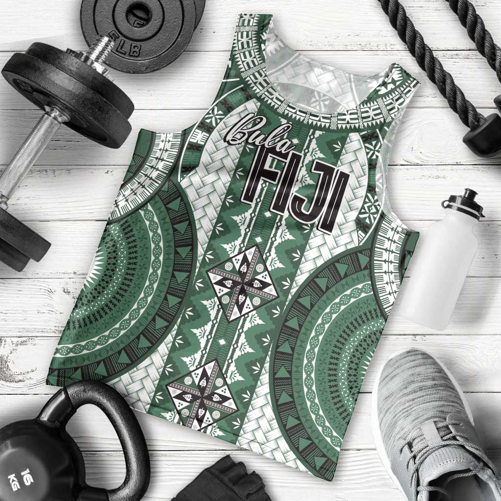 Bula Fiji Vintage Men Tank Top Phthalo Green Masi Motifs