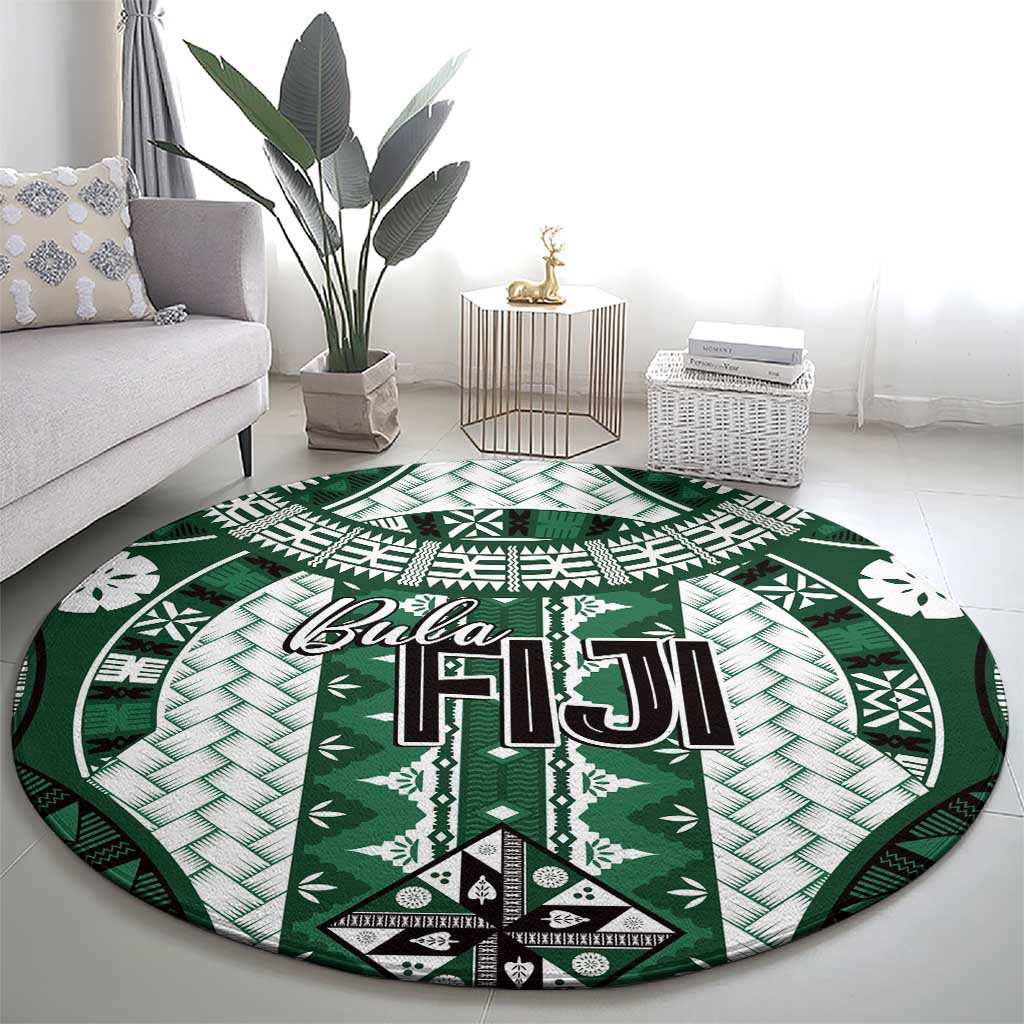 Bula Fiji Vintage Round Carpet Phthalo Green Masi Motifs