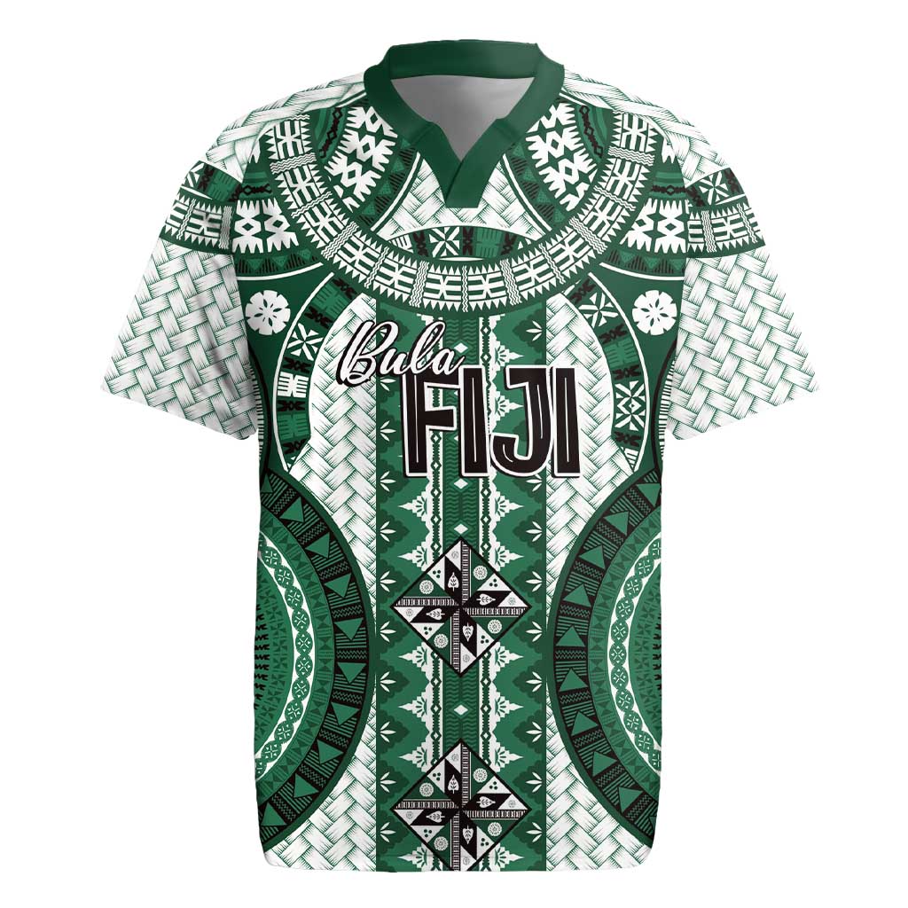 Bula Fiji Vintage Rugby Jersey Phthalo Green Masi Motifs LT7 Phthalo Green - Polynesian Pride
