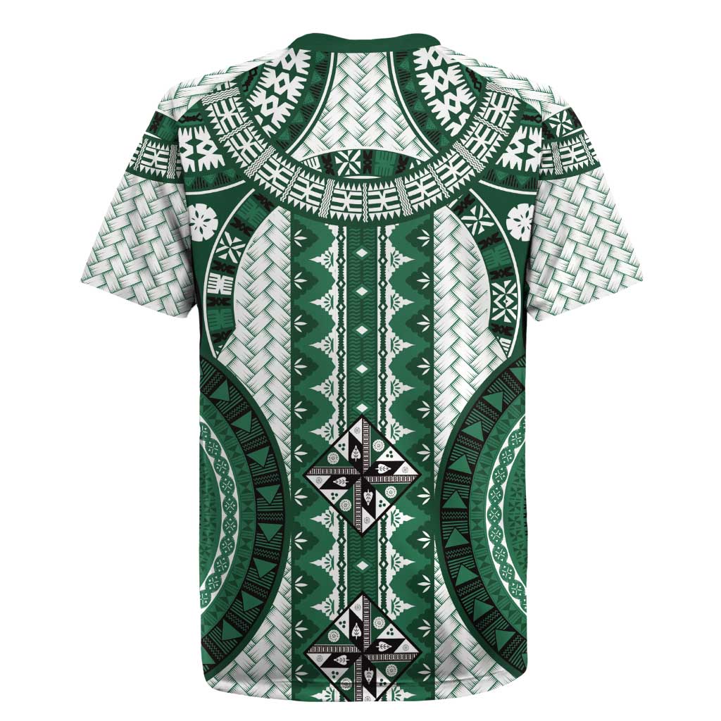 Bula Fiji Vintage Rugby Jersey Phthalo Green Masi Motifs LT7 - Polynesian Pride
