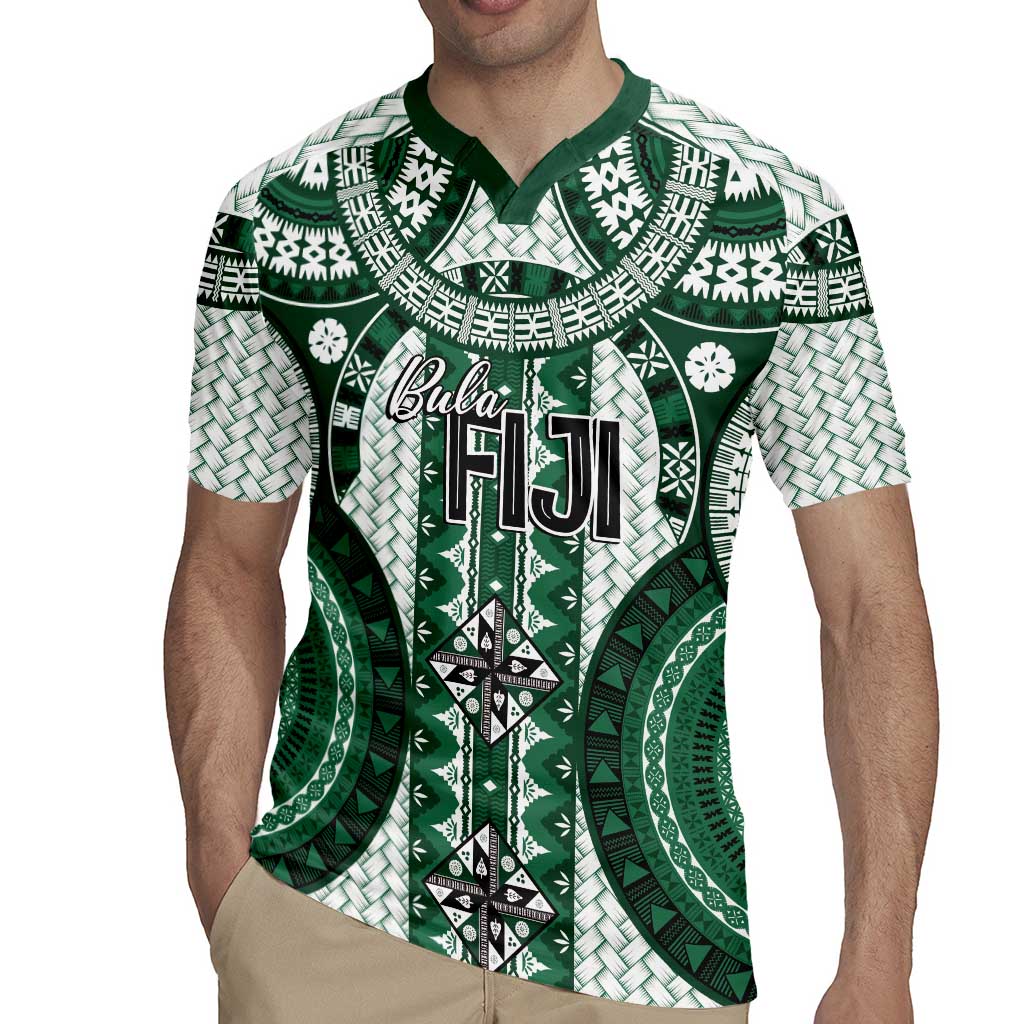 Bula Fiji Vintage Rugby Jersey Phthalo Green Masi Motifs LT7 - Polynesian Pride