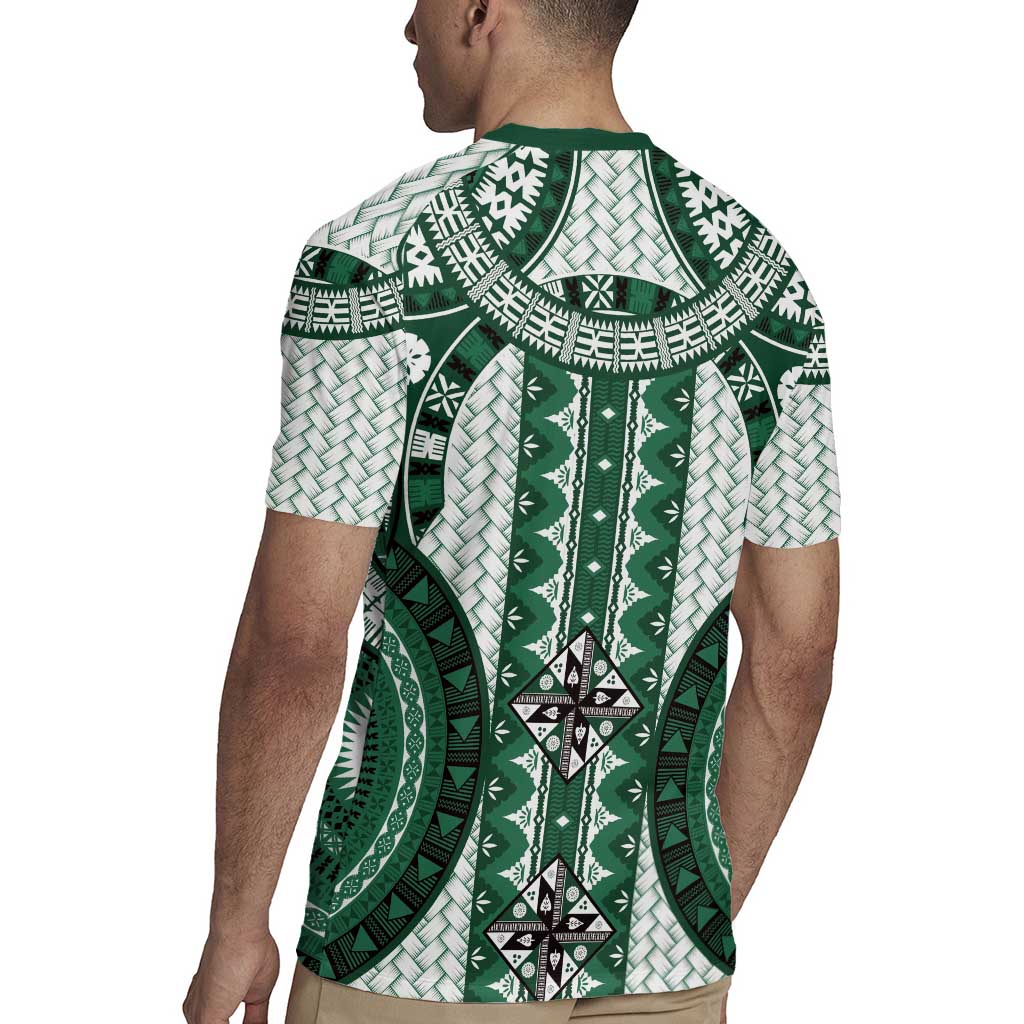 Bula Fiji Vintage Rugby Jersey Phthalo Green Masi Motifs LT7 - Polynesian Pride