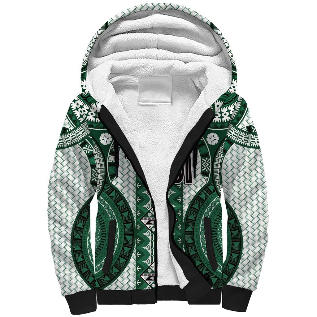 Bula Fiji Vintage Sherpa Hoodie Phthalo Green Masi Motifs