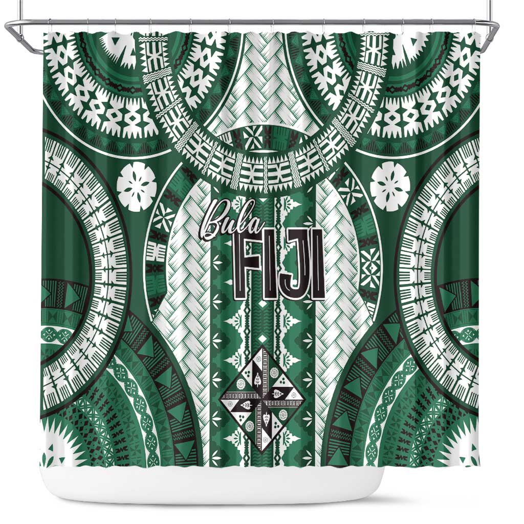 Bula Fiji Vintage Shower Curtain Phthalo Green Masi Motifs