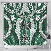 Bula Fiji Vintage Shower Curtain Phthalo Green Masi Motifs