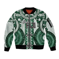 Bula Fiji Vintage Sleeve Zip Bomber Jacket Phthalo Green Masi Motifs
