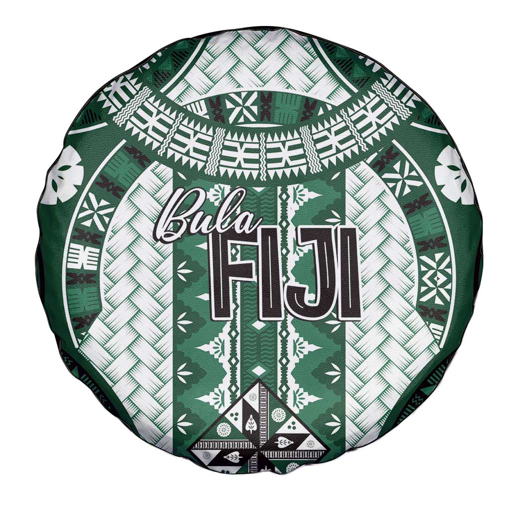 Bula Fiji Vintage Spare Tire Cover Phthalo Green Masi Motifs