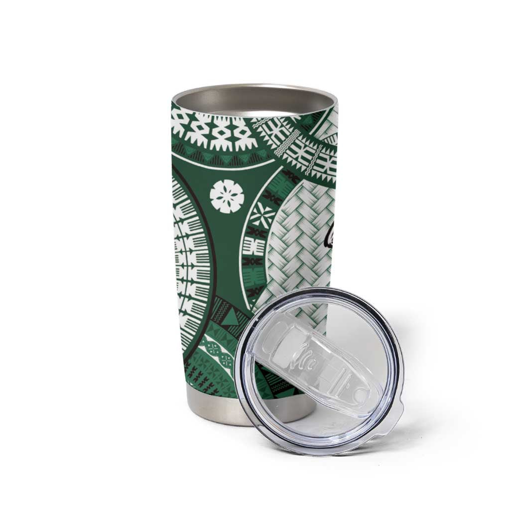 Bula Fiji Vintage Tumbler Cup Phthalo Green Masi Motifs