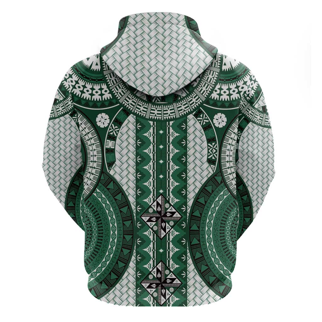 Bula Fiji Vintage Zip Hoodie Phthalo Green Masi Motifs LT7 - Polynesian Pride
