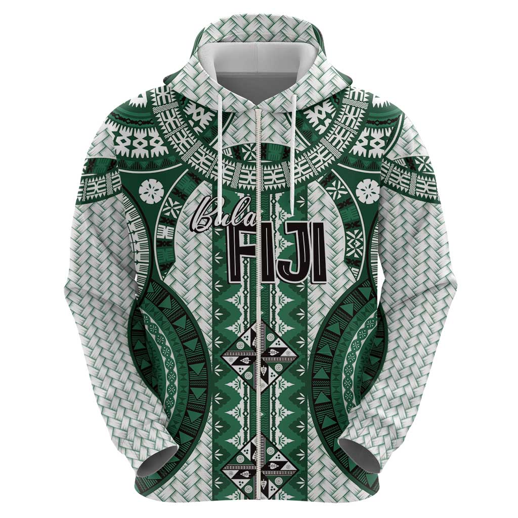 Bula Fiji Vintage Zip Hoodie Phthalo Green Masi Motifs LT7 - Polynesian Pride