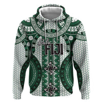 Bula Fiji Vintage Zip Hoodie Phthalo Green Masi Motifs LT7 Pullover Hoodie Phthalo Green - Polynesian Pride