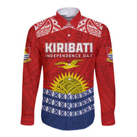 Personalised Kiribati Independence Day Long Sleeve Button Shirt Flag Style 44th Anniversary LT7 Unisex Red - Polynesian Pride