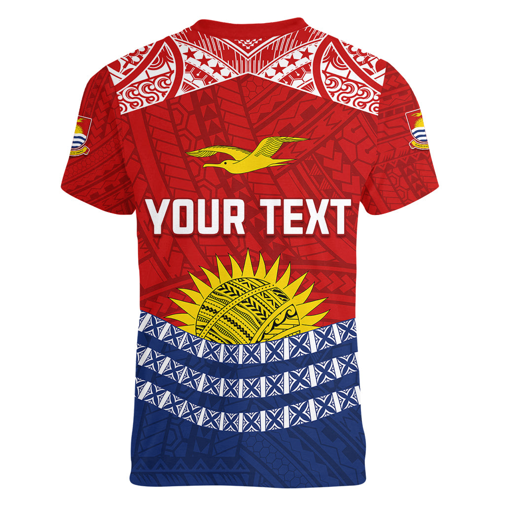 Personalised Kiribati Independence Day Women V Neck T Shirt Flag Style 44th Anniversary LT7 - Polynesian Pride