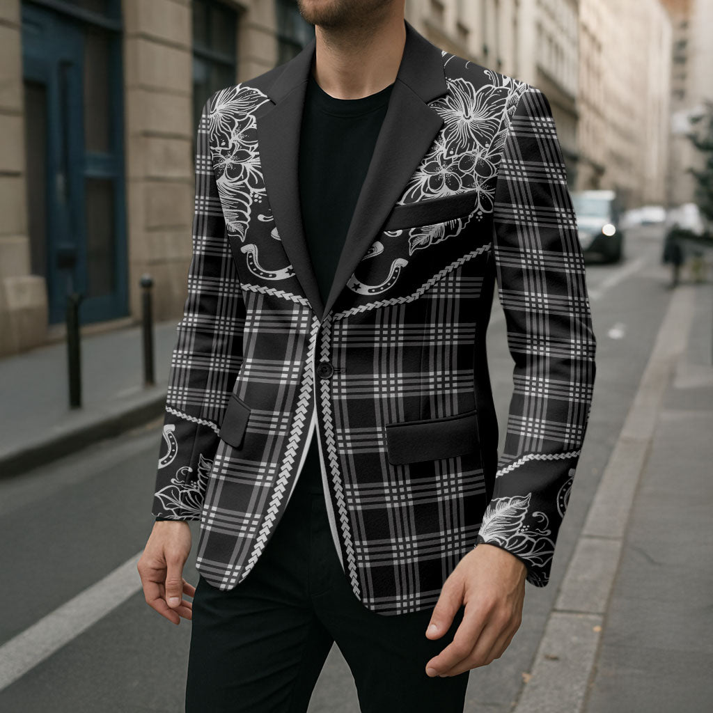 Hawai'i Paniolo Motif Black Blazer Floral Palaka Print LT7 - Polynesian Pride