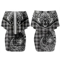 Hawai'i Paniolo Motif Black Couples Matching Off Shoulder Short Dress and Long Sleeve Button Shirt Floral Palaka Print LT7 - Polynesian Pride