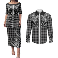 Hawai'i Paniolo Motif Black Couples Matching Puletasi and Long Sleeve Button Shirt Floral Palaka Print LT7 Black - Polynesian Pride