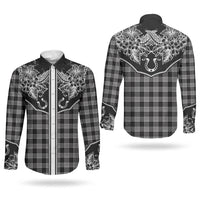 Hawai'i Paniolo Motif Black Couples Matching Puletasi and Long Sleeve Button Shirt Floral Palaka Print LT7 - Polynesian Pride