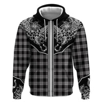 Hawai'i Paniolo Motif Black Hoodie Floral Palaka Print LT7 Zip Hoodie Black - Polynesian Pride