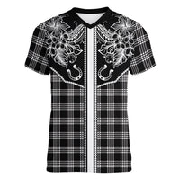 Hawai'i Paniolo Motif Black Women V-Neck T-Shirt Floral Palaka Print LT7 Female Black - Polynesian Pride