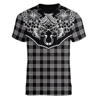 Hawai'i Paniolo Motif Black Women V-Neck T-Shirt Floral Palaka Print LT7 - Polynesian Pride