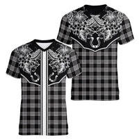 Hawai'i Paniolo Motif Black Women V-Neck T-Shirt Floral Palaka Print LT7 - Polynesian Pride