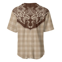 Hawai'i Paniolo Motif Leather Brown Baseball Jersey Floral Palaka Print LT7 - Polynesian Pride