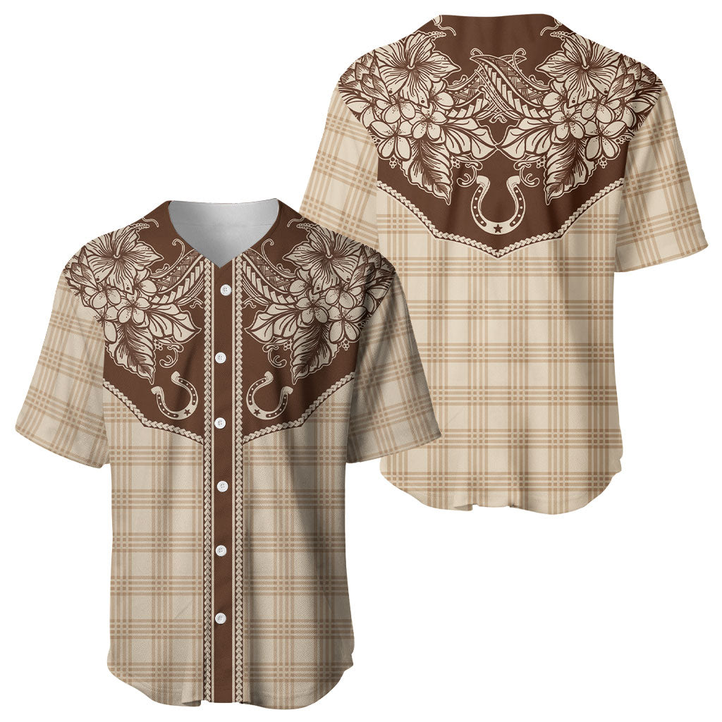Hawai'i Paniolo Motif Leather Brown Baseball Jersey Floral Palaka Print LT7 - Polynesian Pride