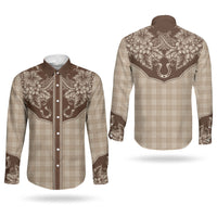 Hawai'i Paniolo Motif Leather Brown Couples Matching Summer Maxi Dress and Long Sleeve Button Shirt Floral Palaka Print LT7 - Polynesian Pride