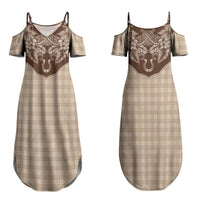 Hawai'i Paniolo Motif Leather Brown Couples Matching Summer Maxi Dress and Long Sleeve Button Shirt Floral Palaka Print LT7 - Polynesian Pride
