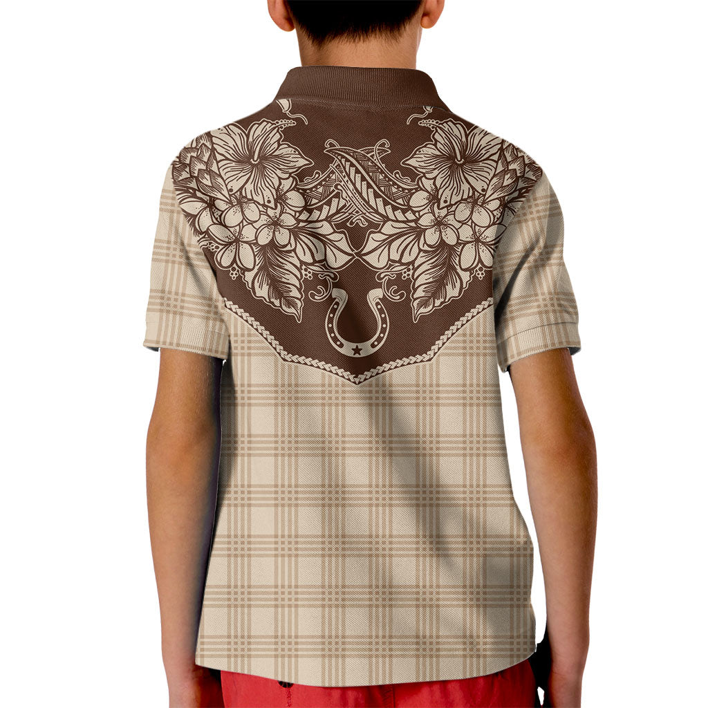 Hawai'i Paniolo Motif Leather Brown Kid Polo Shirt Floral Palaka Print LT7 - Polynesian Pride