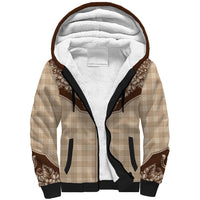 Hawai'i Paniolo Motif Leather Brown Sherpa Hoodie Floral Palaka Print LT7 Unisex Brown - Polynesian Pride