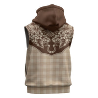 Hawai'i Paniolo Motif Leather Brown Sleeveless Hoodie Floral Palaka Print LT7 - Polynesian Pride