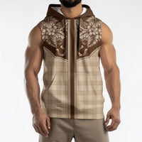 Hawai'i Paniolo Motif Leather Brown Sleeveless Hoodie Floral Palaka Print LT7 - Polynesian Pride