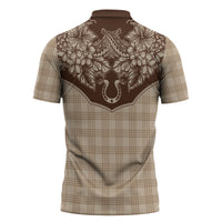 Hawai'i Paniolo Motif Leather Brown Zipper Polo Shirt Floral Palaka Print LT7 - Polynesian Pride
