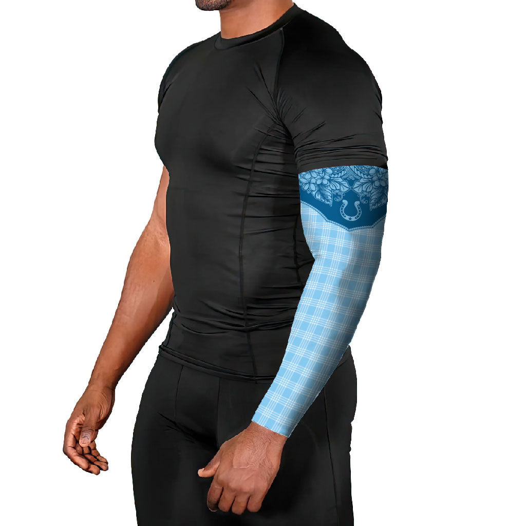 Hawai'i Paniolo Motif Deep Blue Arm Sleeves Floral Palaka Print LT7 - Polynesian Pride
