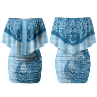 Hawai'i Paniolo Motif Deep Blue Couples Matching Off Shoulder Short Dress and Hawaiian Shirt Floral Palaka Print LT7 - Polynesian Pride