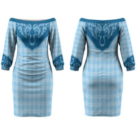 Hawai'i Paniolo Motif Deep Blue Couples Matching Off The Shoulder Long Sleeve Dress and Long Sleeve Button Shirt Floral Palaka Print LT7 - Polynesian Pride