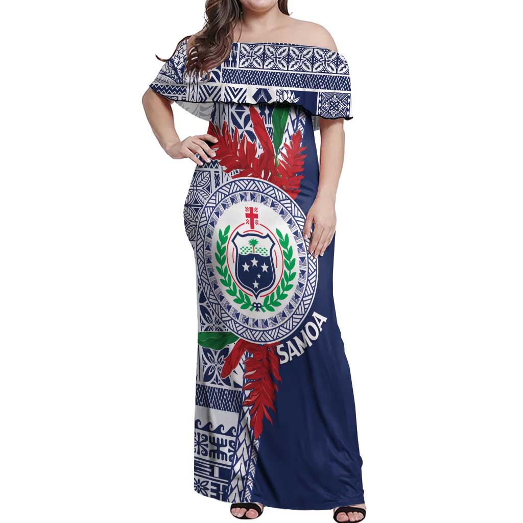 Samoa Rugby Personalized Off Shoulder Maxi Dress Toa Samoa Myriad Siapo