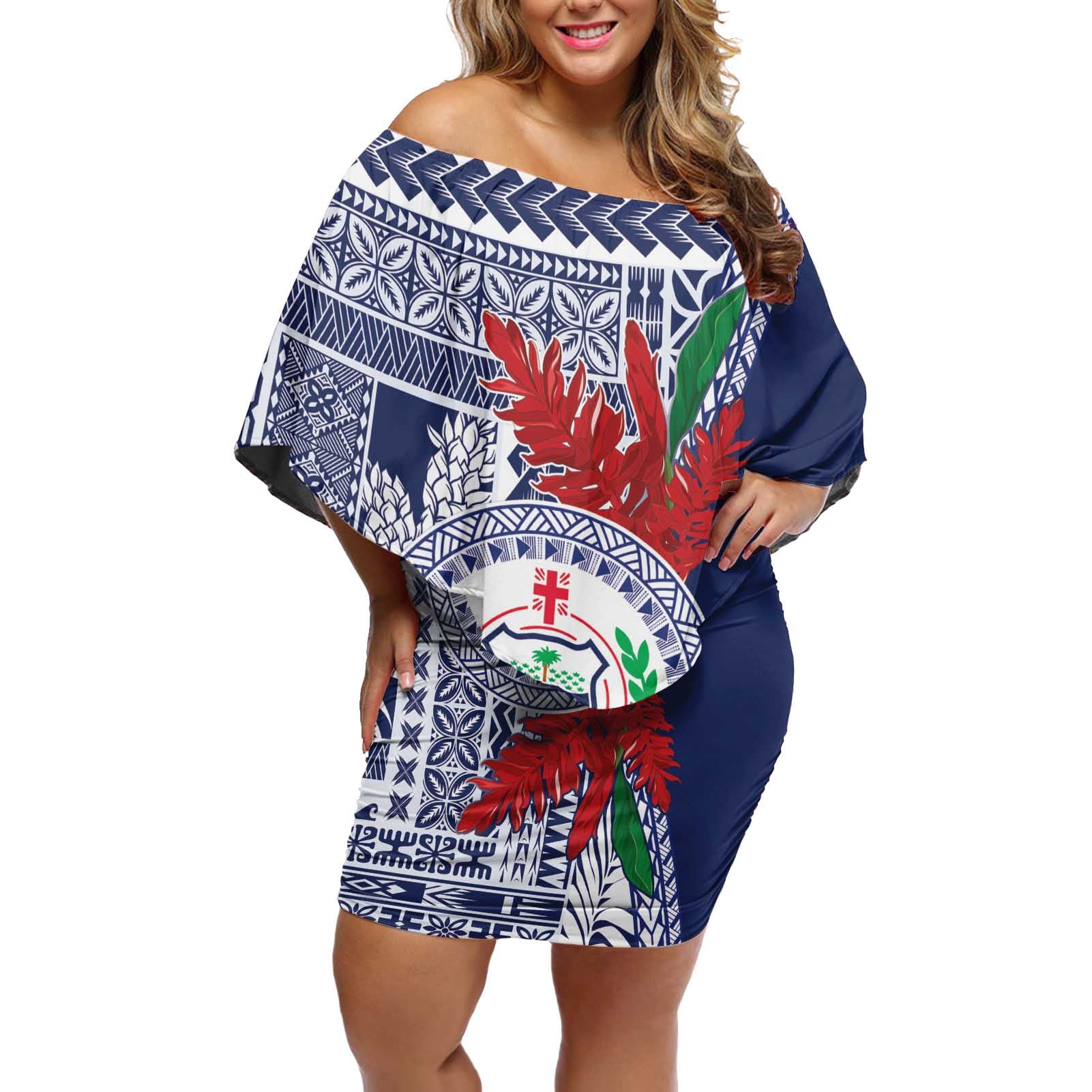 Samoa Rugby Personalized Off Shoulder Short Dress Toa Samoa Myriad Siapo