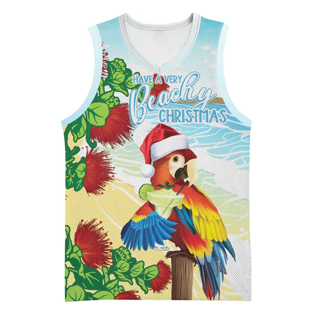 Have A Very Beach Christmas Basketball Jersey Parrot By Lehua Flower LT7 Unisex Art - Polynesian Pride