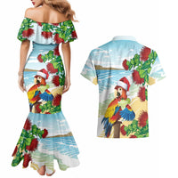 Have A Very Beach Christmas Couples Matching Mermaid Dress and Hawaiian Shirt Parrot By Lehua Flower - Polynesian Pride