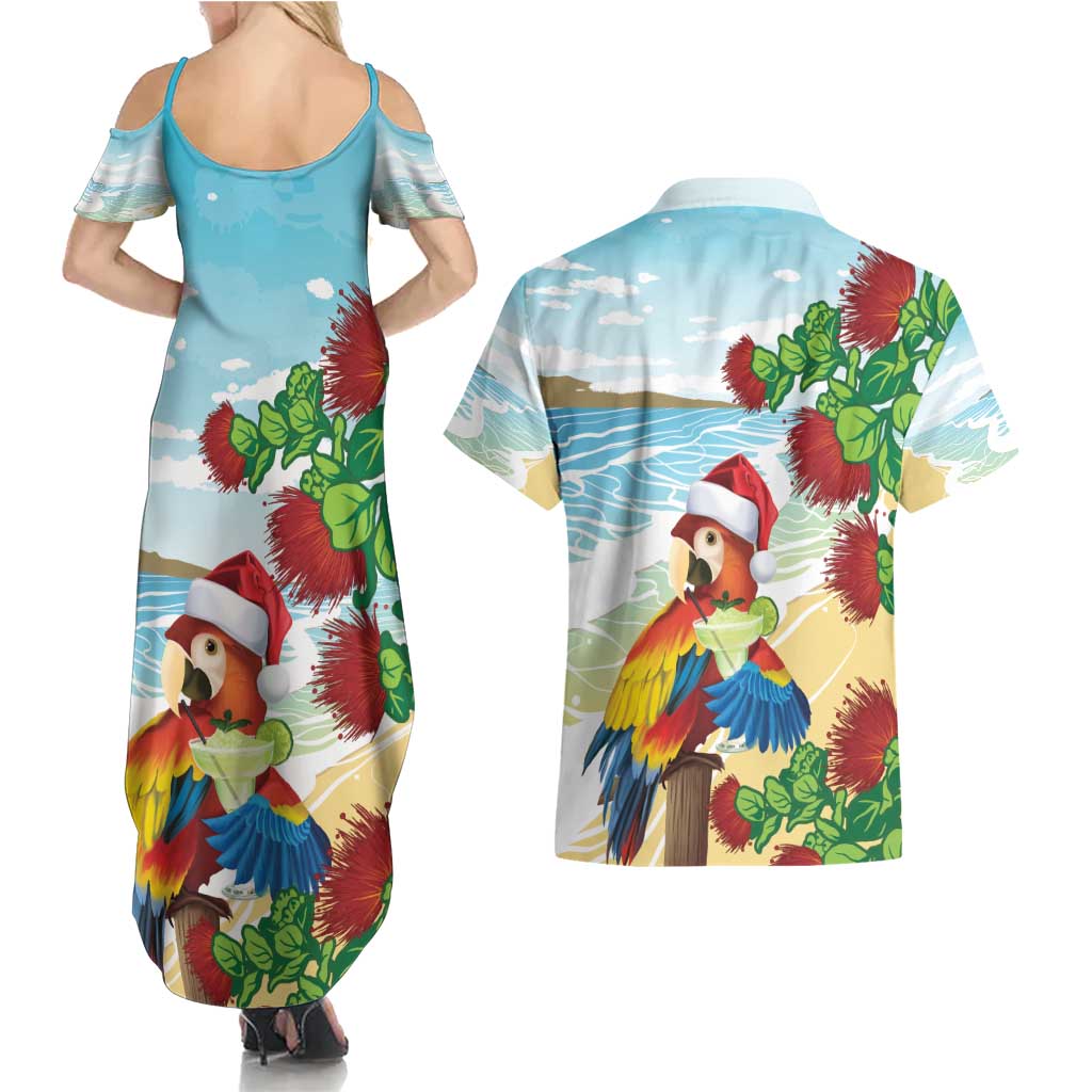 Have A Very Beach Christmas Couples Matching Summer Maxi Dress and Hawaiian Shirt Parrot By Lehua Flower - Polynesian Pride