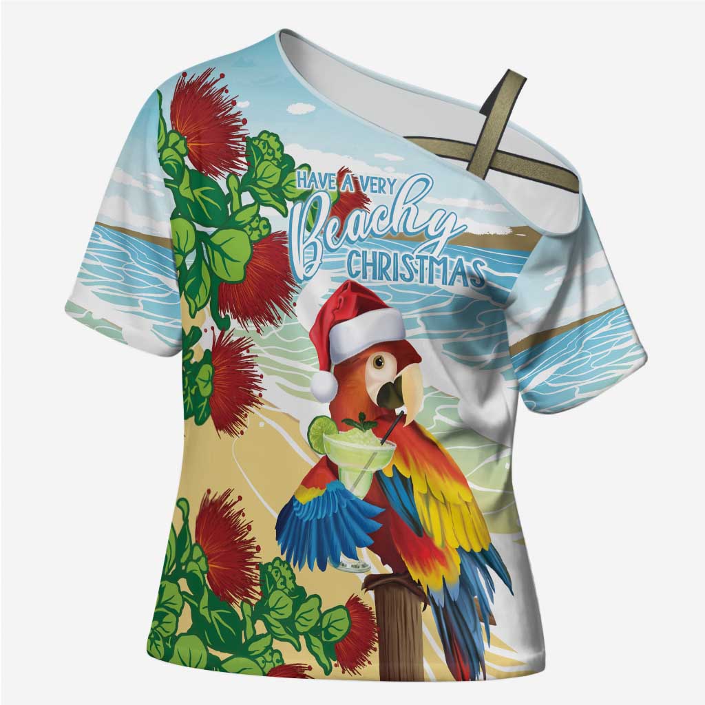 Have A Very Beach Christmas Cross Shoulder Shirt Parrot By Lehua Flower LT7 Female Art - Polynesian Pride