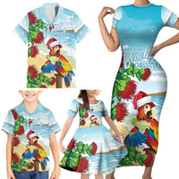 Have A Very Beach Christmas Family Matching Short Sleeve Bodycon Dress and Hawaiian Shirt Parrot By Lehua Flower - Polynesian Pride