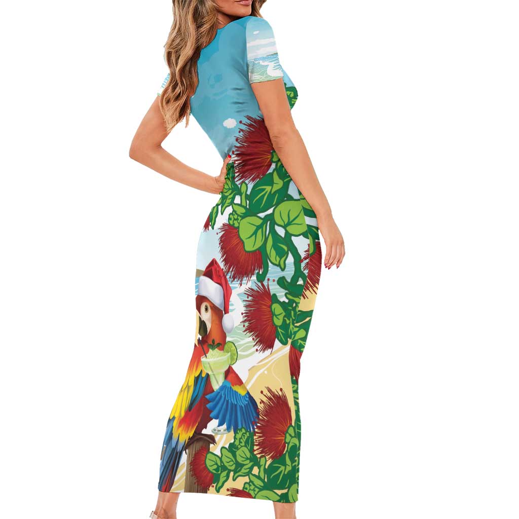 Have A Very Beach Christmas Family Matching Short Sleeve Bodycon Dress and Hawaiian Shirt Parrot By Lehua Flower - Polynesian Pride