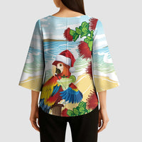Have A Very Beach Christmas Kimono Sleeve Blouse Parrot By Lehua Flower - Polynesian Pride