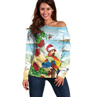 Have A Very Beach Christmas Off Shoulder Sweater Parrot By Lehua Flower - Polynesian Pride