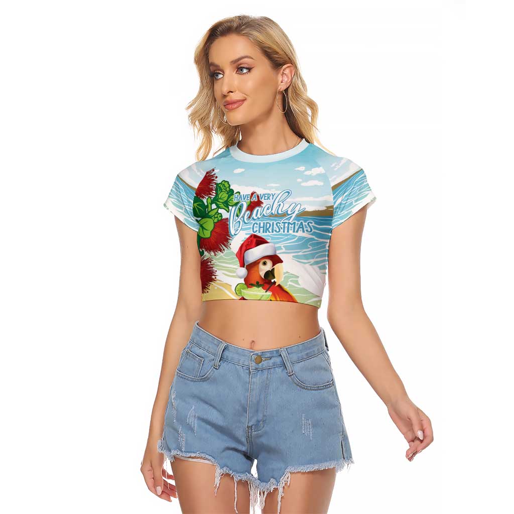 Have A Very Beach Christmas Raglan Cropped T Shirt Parrot By Lehua Flower LT7 Female Art - Polynesian Pride